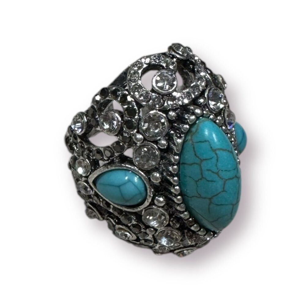 Elegant Turquoise Antique Ring Vintage‎ Size 7 BNWT Vintage - Picture 3 of 9